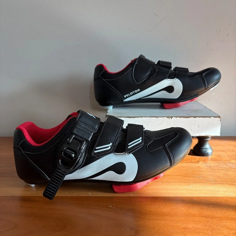 Peloton Cycling Shoes Black Red Indoor Bike Shoes with Cleats Size 38 Mens 5 W 7